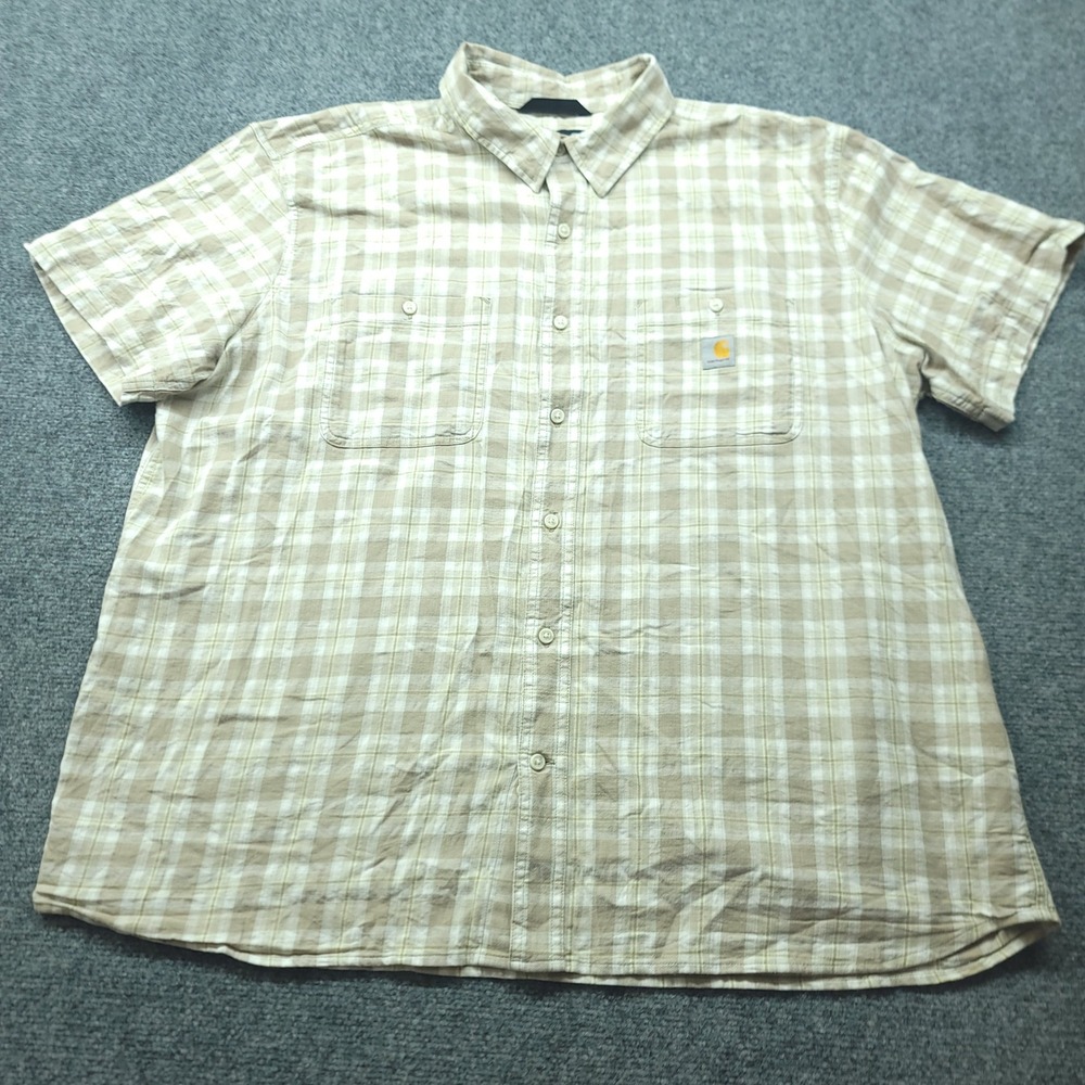 Carhartt Rugged Flex Mens 2XL Tan Plaid Short Sleeve Relaxed Fit Shirt TW5701-M
